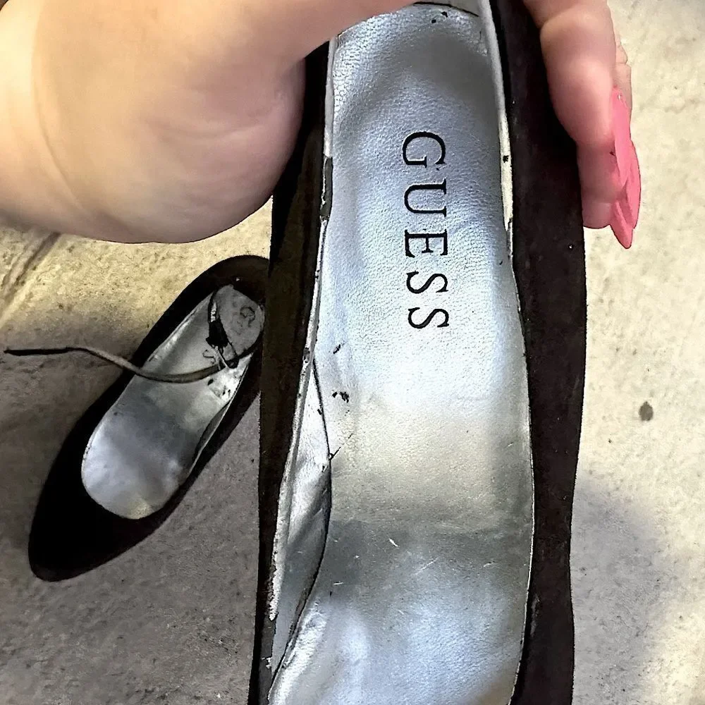 Guess Women’s Black Suede Slip On Wedge Heels